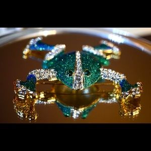 Sparkly Rhinestone Costume Frog Brooch